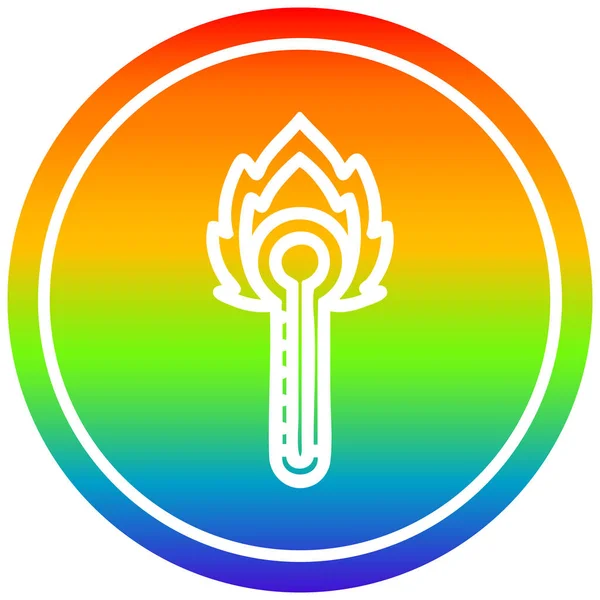 Termómetro em chamas circular no espectro do arco-íris — Vetor de Stock