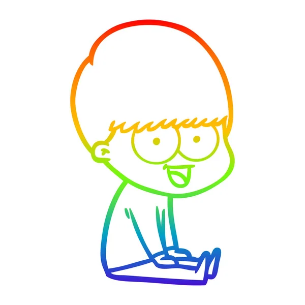 Regenboog gradiënt lijntekening gelukkig cartoon jongen — Stockvector