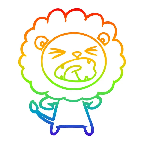 Rainbow gradient line drawing cartoon angry lion — Stock Vector