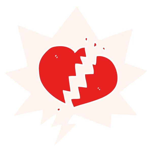 Corazón roto de dibujos animados y burbuja del habla en estilo retro — Vector de stock