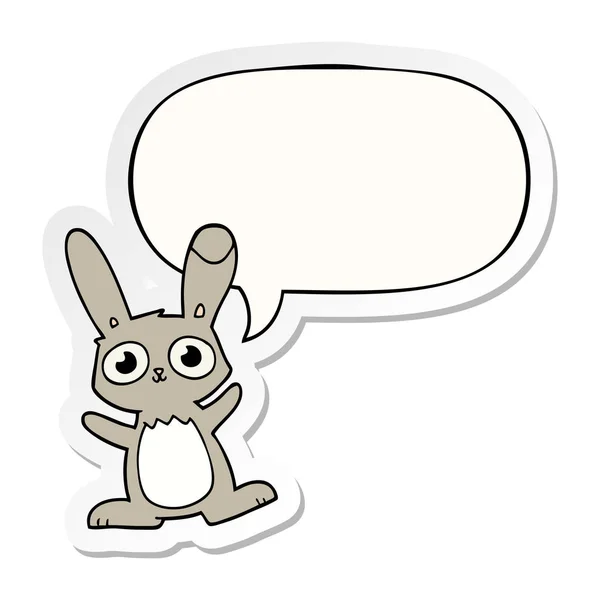 Schattig cartoon konijn en toespraak bubble sticker — Stockvector