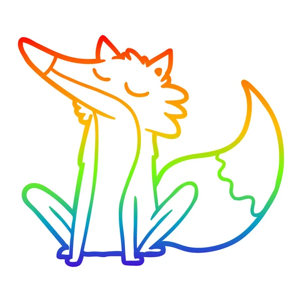 Arco iris gradiente línea dibujo dibujos animados lobo — Vector de stock