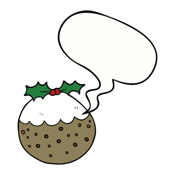 Cartone animato budino di Natale e bolla discorso — Vettoriale Stock