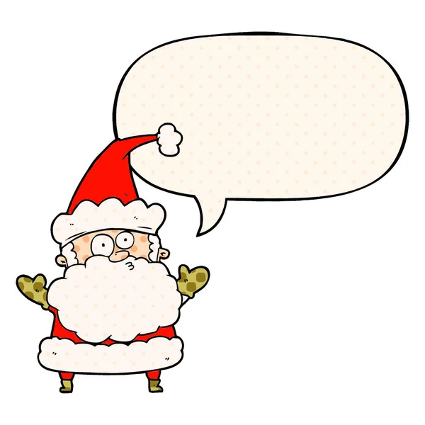 Cartone animato confuso Babbo Natale shurgging spalle e bubb discorso — Vettoriale Stock