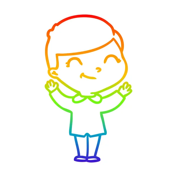 Rainbow gradient linje ritning tecknad pojke leende — Stock vektor
