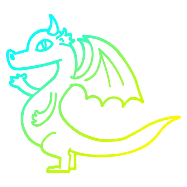 Cold gradient line drawing cute cartoon dragon — Stock Vector