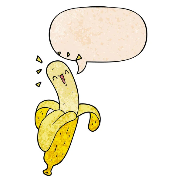 Banane de dessin animé et bulle de parole dans le style de texture rétro — Image vectorielle