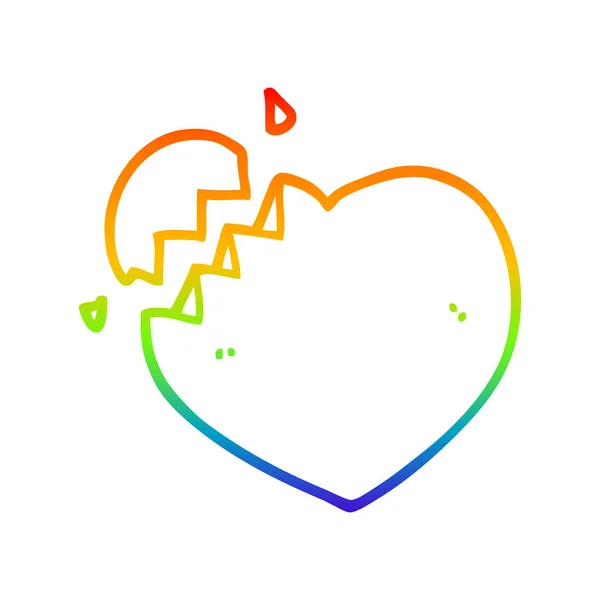 Linea gradiente arcobaleno disegno cartone animato cuore spezzato — Vettoriale Stock