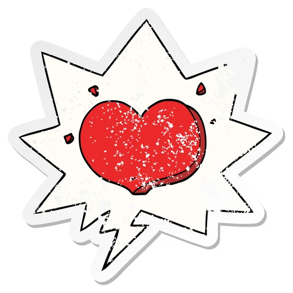 Cartoon liefde hart en toespraak bubble verdrietig sticker — Stockvector