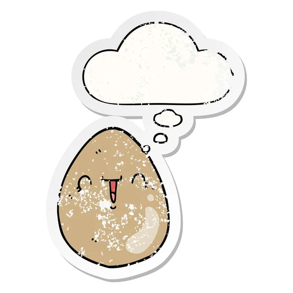 Αυγό καρτούν και φούσκα σκέψης ως ένα ανήσυχος φοριέται αυτοκόλλητο — Διανυσματικό Αρχείο