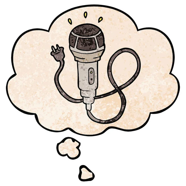 Karikatür mikrofon ve grunge doku desen düşünce balonu — Stok Vektör