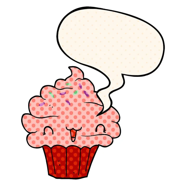 Bonito cartoon fosco cupcake e discurso bolha em quadrinhos sty —  Vetores de Stock