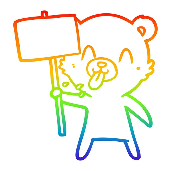 Rainbow gradient ligne dessin rude bande dessinée ours avec sig protestation — Image vectorielle