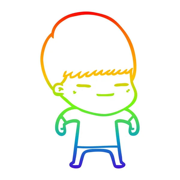 Arco-íris gradiente linha desenho cartoon presunçoso menino —  Vetores de Stock