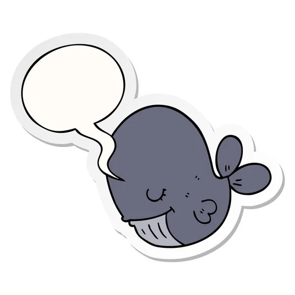 Dibujos animados ballena y el habla pegatina burbuja — Vector de stock