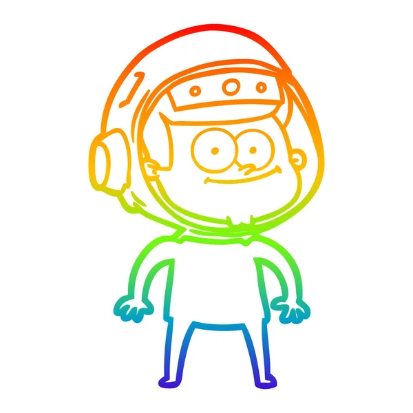 Linha gradiente arco-íris desenho feliz astronauta desenhos animados —  Vetores de Stock