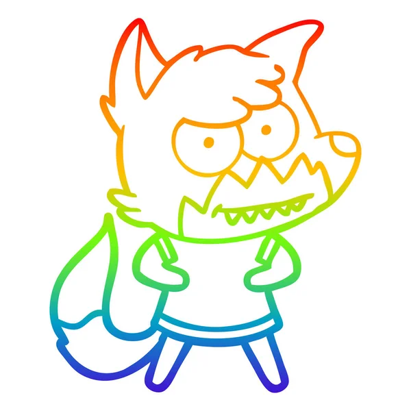 Regenboog gradiënt lijntekening cartoon grijnzende Fox — Stockvector