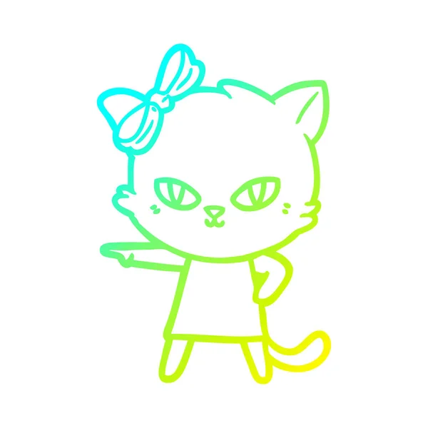 Cold gradient line drawing cute cartoon cat wearing dress — Stock Vector