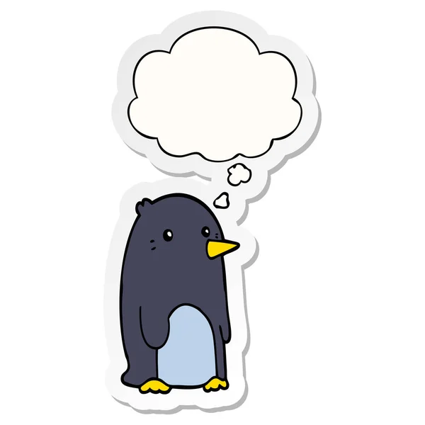Cartoon pinguïn en dacht Bubble als een gedrukte sticker — Stockvector
