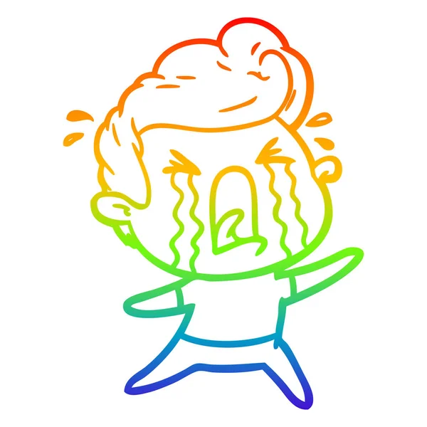Rainbow gradient linje ritning tecknad Crying man — Stock vektor
