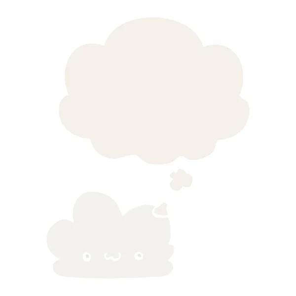 Roztomilý kreslený mrak a myšlenková bublina v retro stylu — Stockový vektor