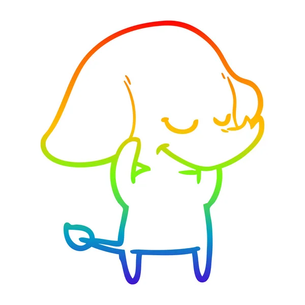 彩虹渐变线绘制卡通微笑大象 — 图库矢量图片