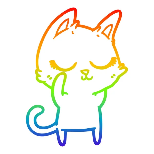 Regenbogen-Gradienten-Linie zeichnet ruhigen Cartoon-Katze — Stockvektor