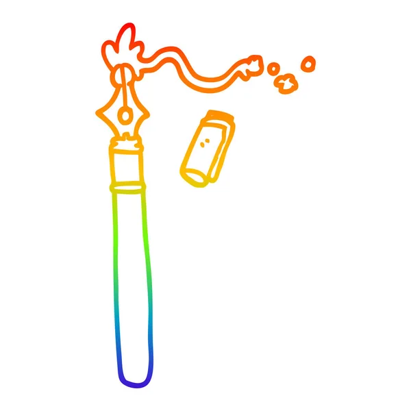 Regenboog kleurovergang lijntekening cartoon Vulpen — Stockvector