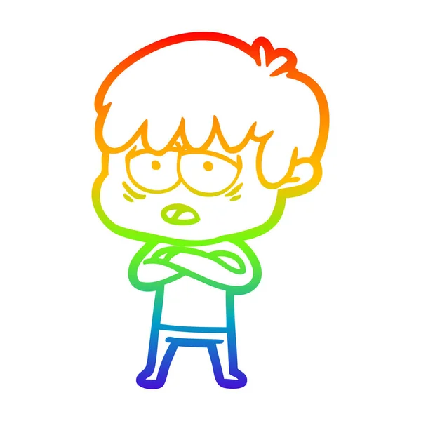 Arco-íris linha gradiente desenho cartoon exausto menino — Vetor de Stock