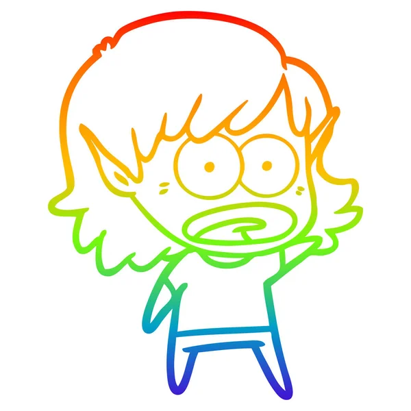 Rainbow gradient ligne dessin dessin animé choqué elfe fille — Image vectorielle