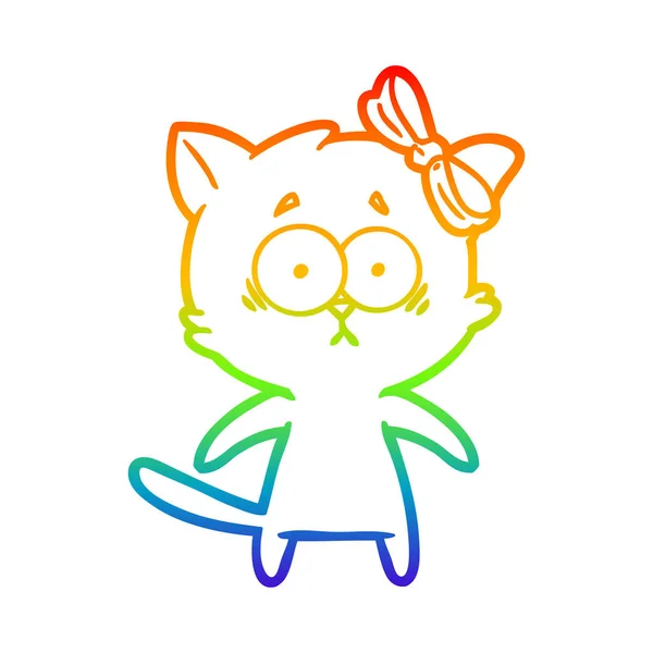 Regenboog gradiënt lijntekening cartoon kat — Stockvector