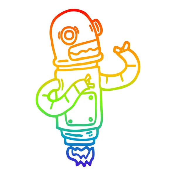 Rainbow gradient ligne dessin dessin robot volant dessin animé — Image vectorielle