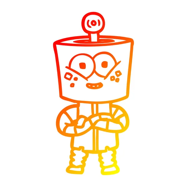 Línea de gradiente caliente dibujo feliz robot de dibujos animados — Vector de stock