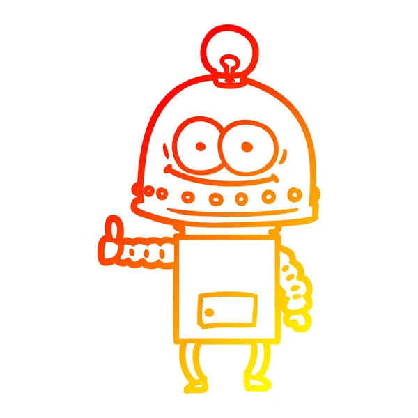 전구와 따뜻한 그라데이션 라인 그리기 행복 판지 로봇 — 스톡 벡터