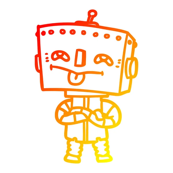 Warme gradiënt lijntekening cartoon robot — Stockvector