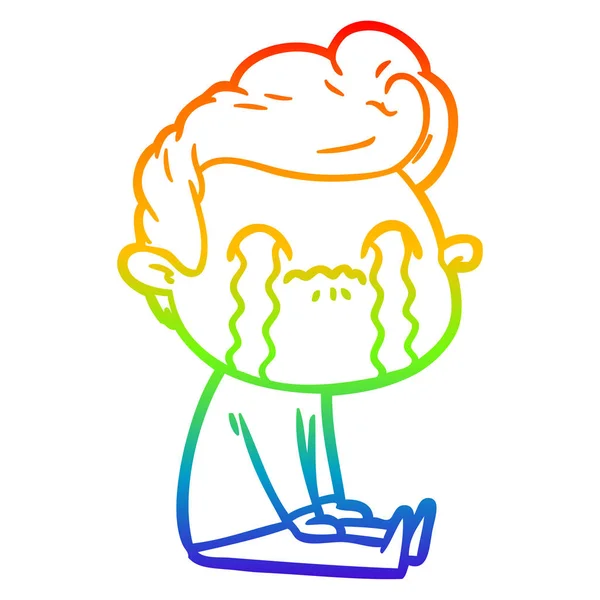 Rainbow gradien line drawing cartoon man crying - Stok Vektor