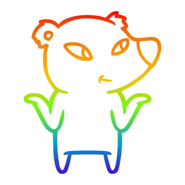 Línea de gradiente arco iris dibujo lindo oso de dibujos animados encogiéndose de hombros debe — Vector de stock