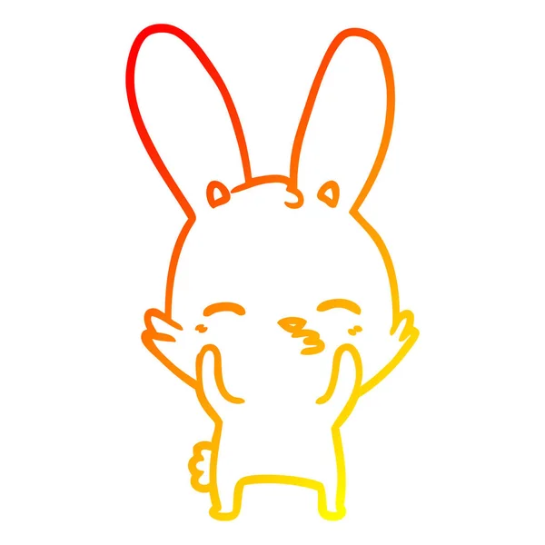 Linha gradiente quente desenho curioso acenando coelho desenhos animados —  Vetores de Stock