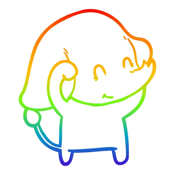 かわいい漫画の象を描く虹のグラデーションライン — ストックベクタ