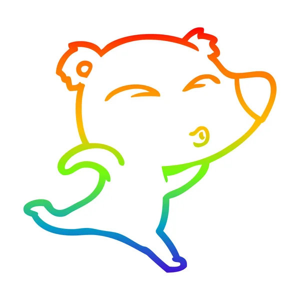 Regenbogen-Gradienten-Linie Zeichnung Karikatur pfeifender Eisbär — Stockvektor