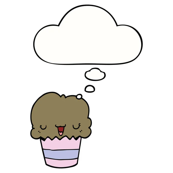 Karikatúra Cupcake arcát, és gondolta buborék — Stock Vector