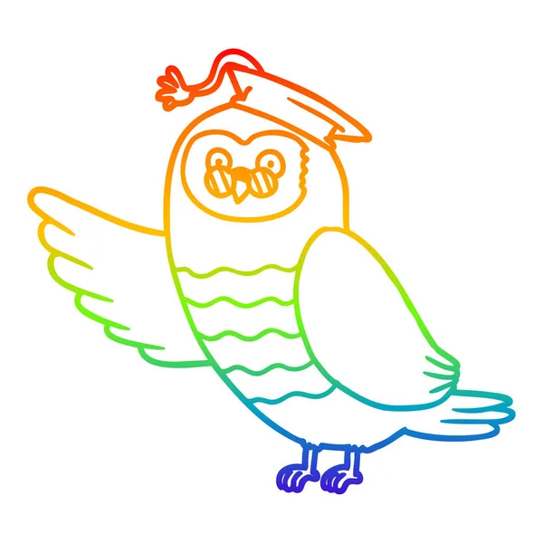 Regenboog gradiënt lijntekening cartoon Owl Graduate — Stockvector