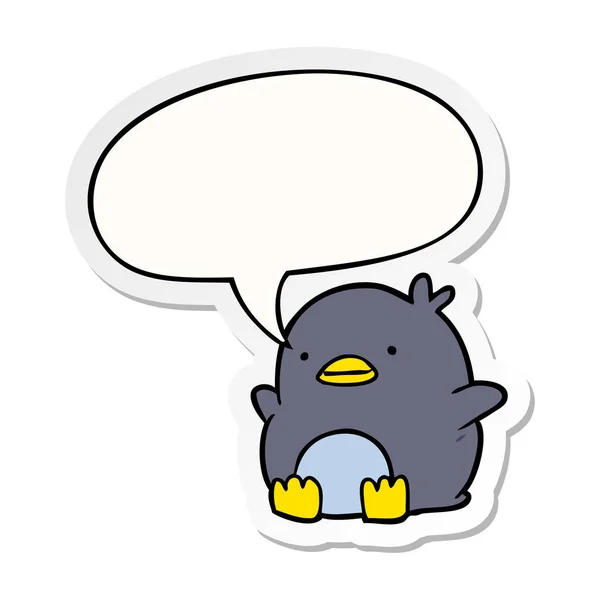 Lindo pingüino de dibujos animados y el habla pegatina burbuja — Vector de stock