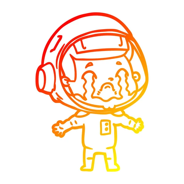 Linea gradiente caldo disegno cartone animato piangendo astronauta — Vettoriale Stock