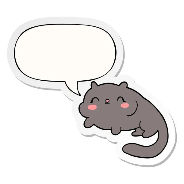 Cartoon cat and speech bubble sticker — Stock Vector