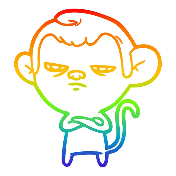 Rainbow gradient line drawing cartoon monkey — Stock Vector