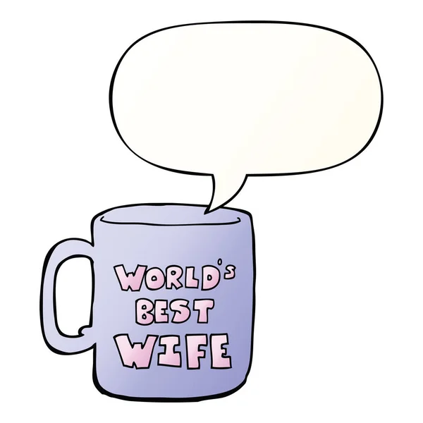 Worlds best wife mug and speech bubble in smooth gradient style — Stock Vector