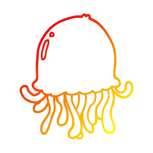 Línea de gradiente caliente dibujo dibujos animados medusas — Vector de stock