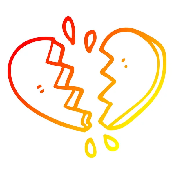 Warme kleurovergang lijntekening cartoon gebroken hart — Stockvector