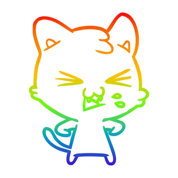 Linea gradiente arcobaleno disegno fumetto gatto sibilante — Vettoriale Stock